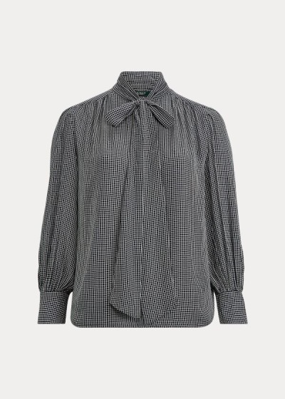 Ralph Lauren Check-Print Tie-Neck Top Dame Danmark (AMXBW9162)